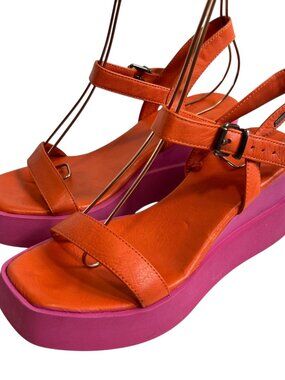 Velez Artisan platform sandals orange leather pink ankle strap wedges 36 6 6.5